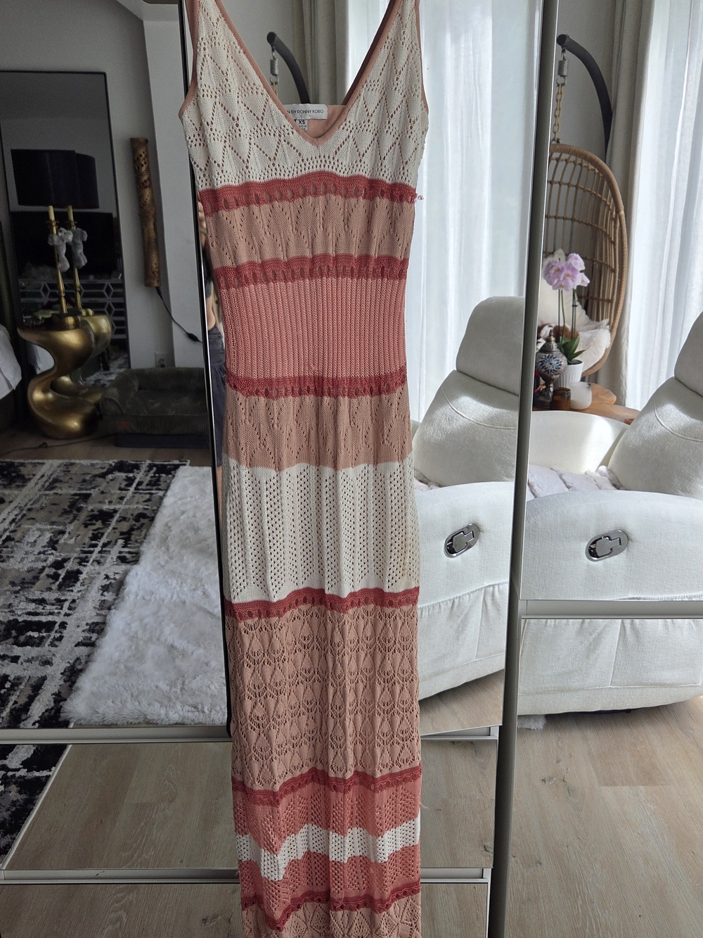 Torn by Ronny Kobo Striped Knit Maxi Dress in Cream, Blush & Rose